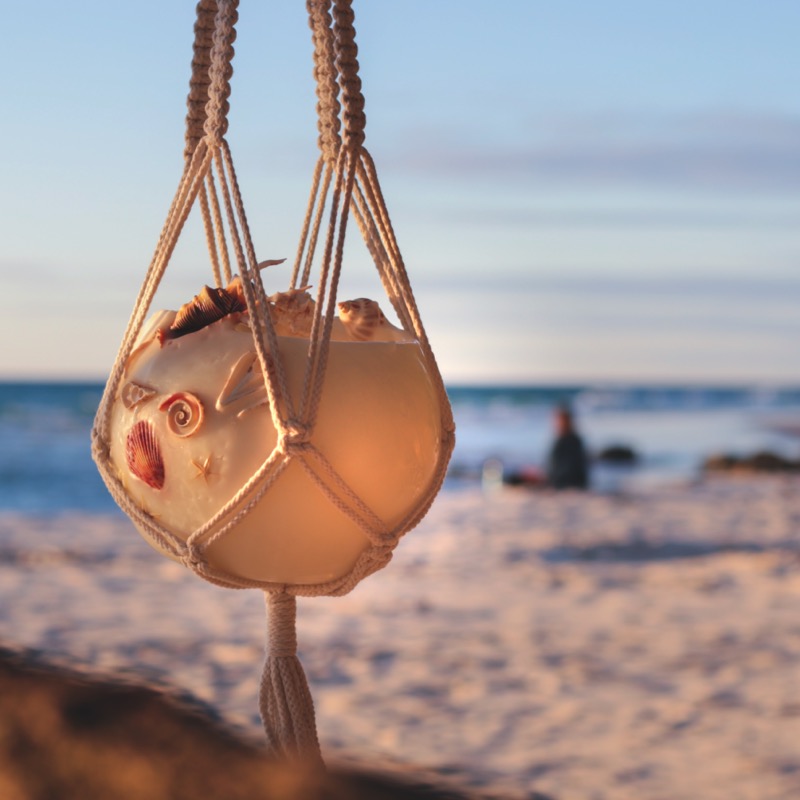 Hand-made, 100% cotton macrame hangers are perfect for your lantern. Photo: Kim Vecie.